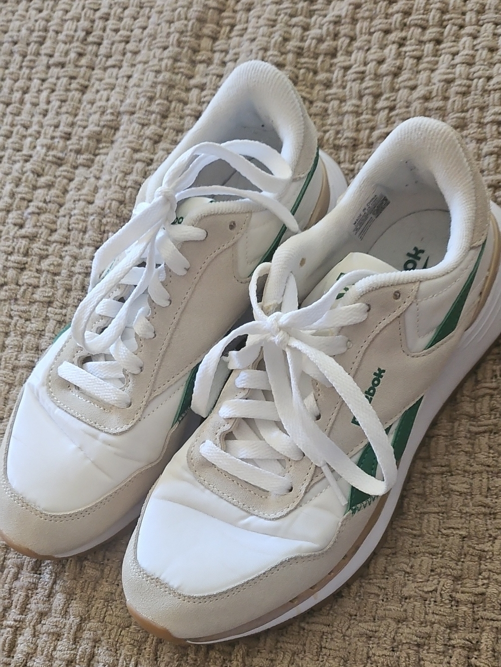 Reebok Women’s White Sneakers with Green Accents